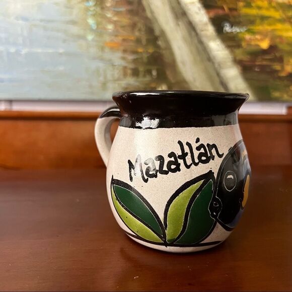 Coffee mug Mexican Mazatlan hand painted clay pottery - Picture 1 of 5